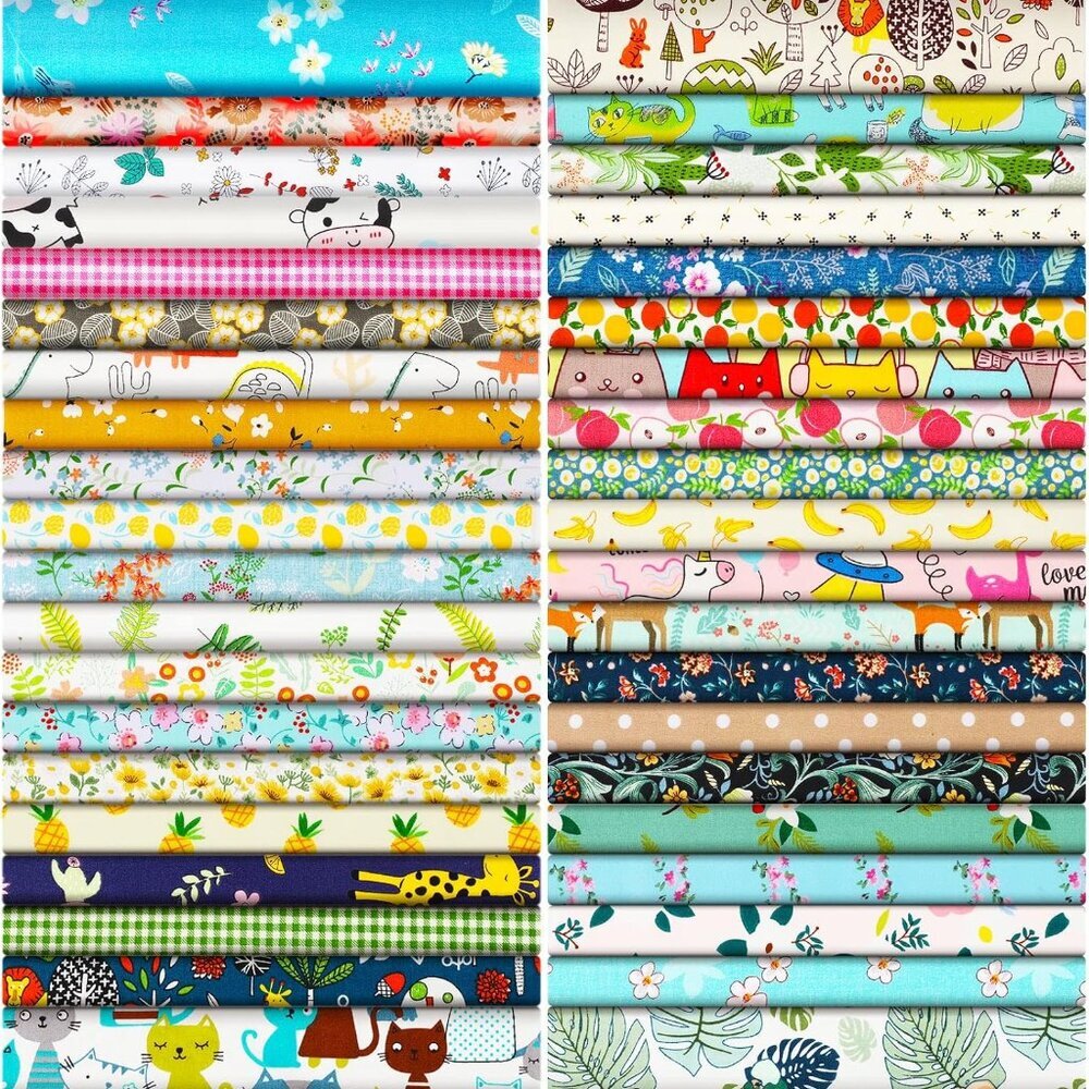 Multicolored 40-Piece Floral Cotton Fabric Squares - Perfect for Sewing Projects